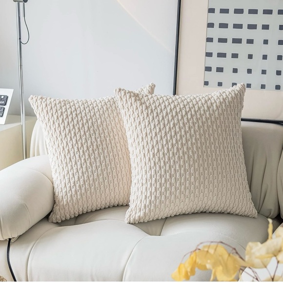 New West Elm (Set 2) White Velvet Corduroy Euro Throw Pillow Cover